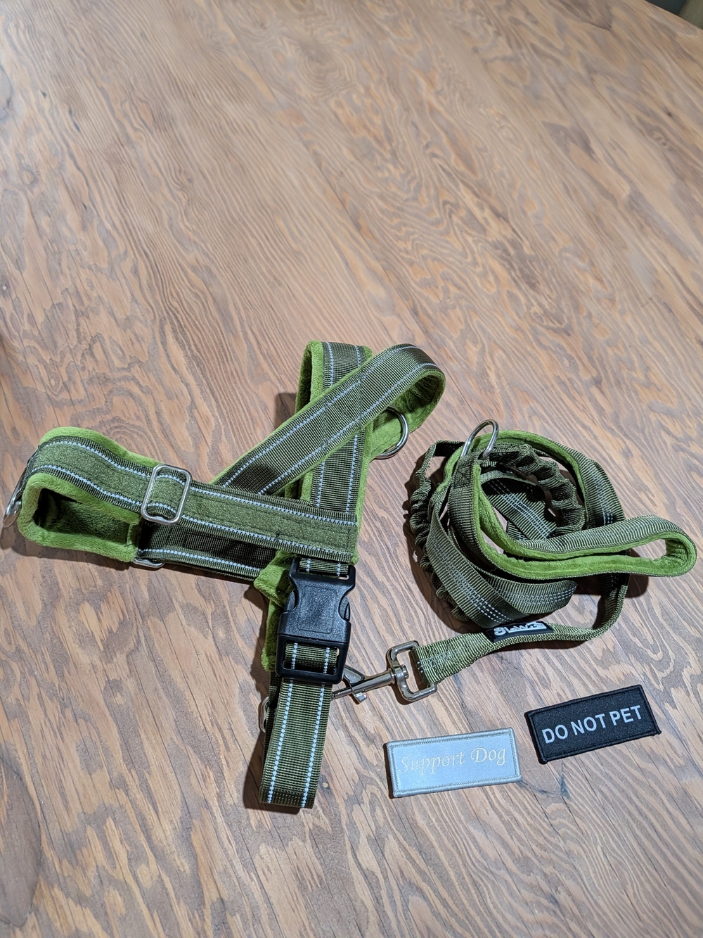 Olive Green No-Pull Service Dog Harness and Matching Leash